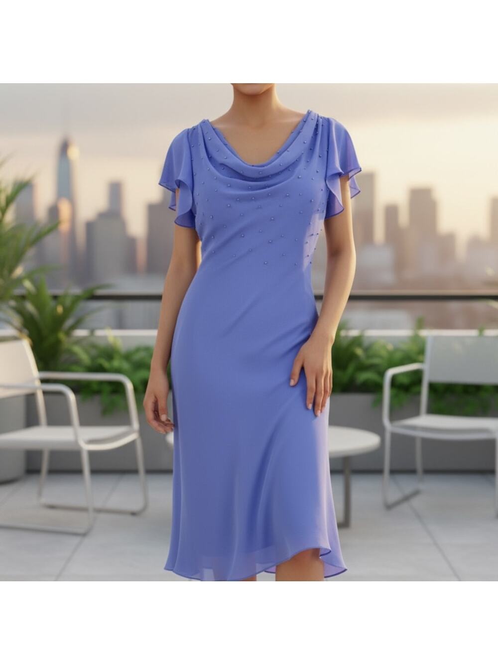 S.L. Fashions Vintage 90s Whimsy Drape Ruffle Slip Dress Women's 8 Blue - Picture 1 of 16